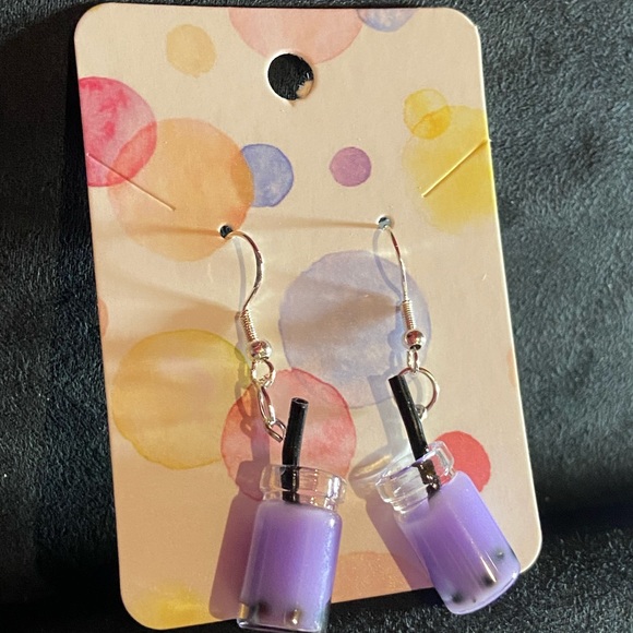 Purple boba tea earrings sterling silver - Picture 2 of 3